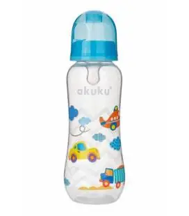 Akuku maitinimo buteliukas 250 ml su silikoniniu žinduku, įvairių spalvų, А0005 - Buteliukai ir priedai