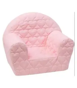 Rožinis dygsniuotas foteliukas su širdutėmis