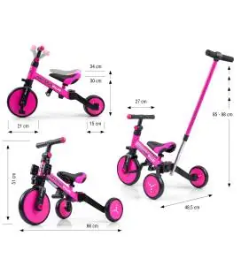 Milly Mally dviratukas/triratukas 4in1 Optimus Plus Pink - Triratukai